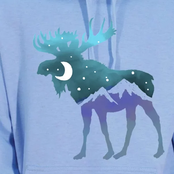 Retro Graphic Artistic Moose Night Sky Moon & Stars Unisex Surf Hoodie