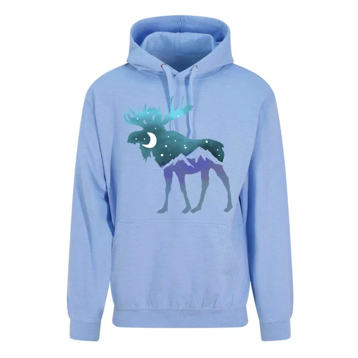 Retro Graphic Artistic Moose Night Sky Moon & Stars Unisex Surf Hoodie