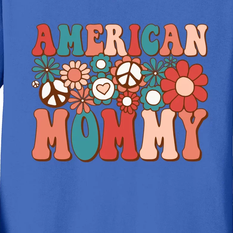 Retro Groovy American Mommy Matching Family 4th Of July Cute Gift Kids Long Sleeve Shirt