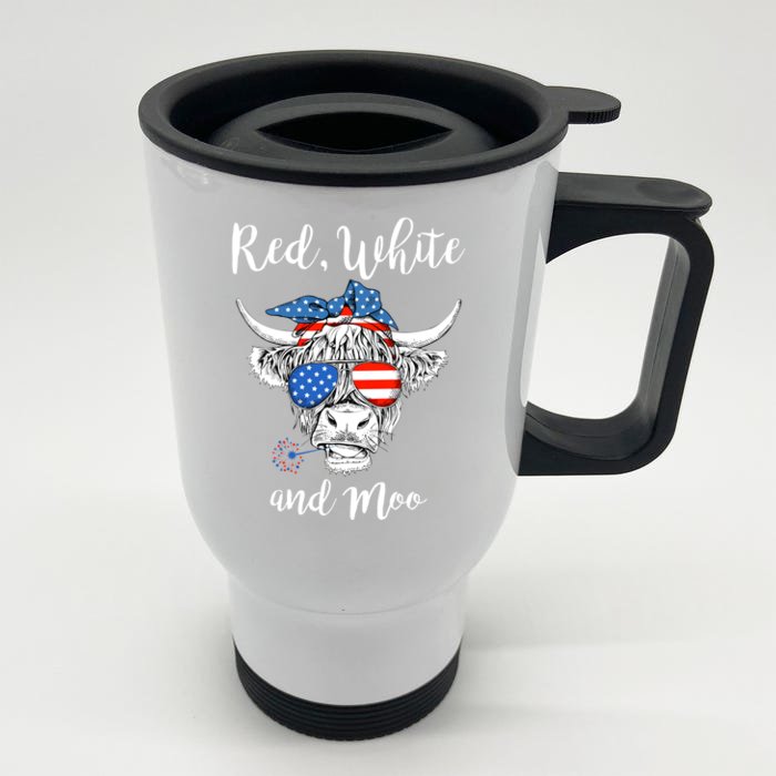 Redfunny Giftwhite And Moo Usa Flag 4th Of July Patriotic Cow Lovers Gift Front & Back Stainless Steel Travel Mug