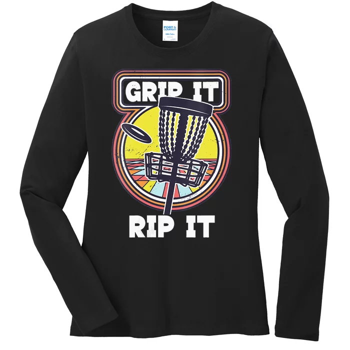 Retro Grip and Rip It Disc Golf Funny Ladies Long Sleeve Shirt