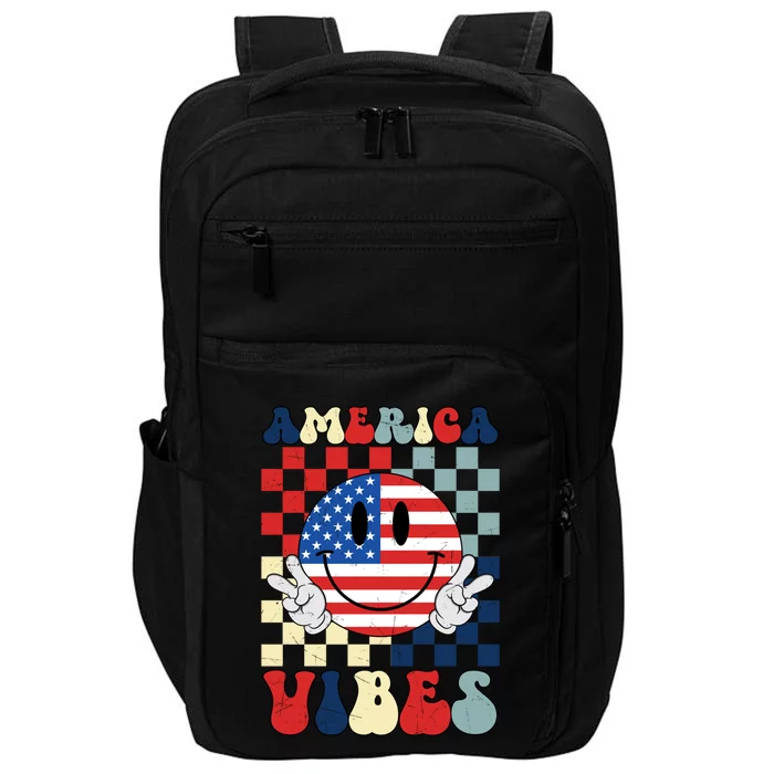 Retro Groovy America Vibes Usa Flag Indepedence Day July 4th Gift Impact Tech Backpack