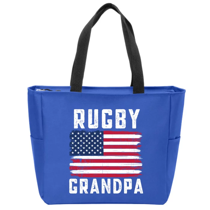 Rugby Grandpa American Flag July 4th Gift Zip Tote Bag