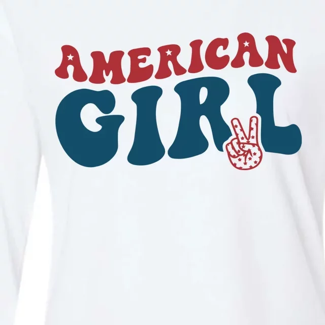 Retro Groovy All American Girl Fourth 4th Of July Patriotic Womens Cotton Relaxed Long Sleeve T-Shirt