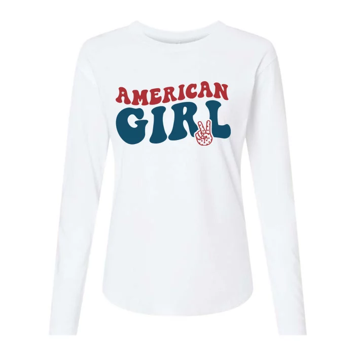 Retro Groovy All American Girl Fourth 4th Of July Patriotic Womens Cotton Relaxed Long Sleeve T-Shirt