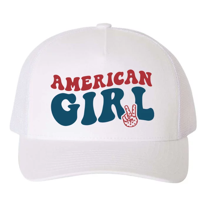 Retro Groovy All American Girl Fourth 4th Of July Patriotic Yupoong Adult 5-Panel Trucker Hat