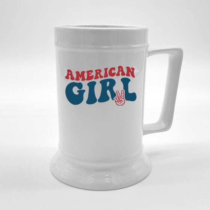 Retro Groovy All American Girl Fourth 4th Of July Patriotic Front & Back Beer Stein