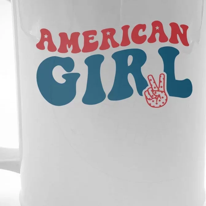 Retro Groovy All American Girl Fourth 4th Of July Patriotic Front & Back Beer Stein