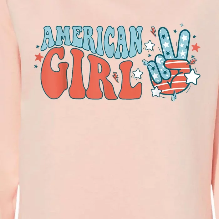 Retro Groovy American Girl Peace Hand 4th Of July Patriotic Womens California Wash Sweatshirt