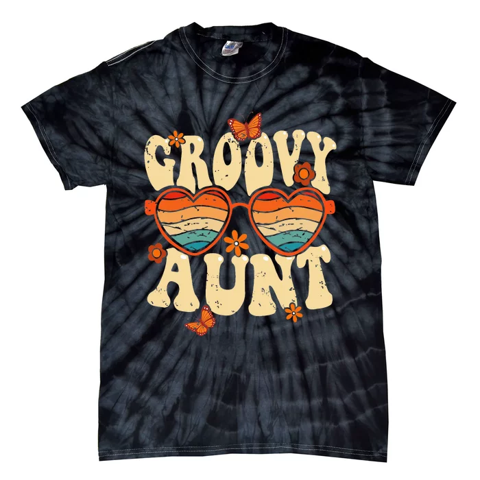 Retro Groovy Aunt 70s Aesthetic 1970's Mother's Day Tie-Dye T-Shirt