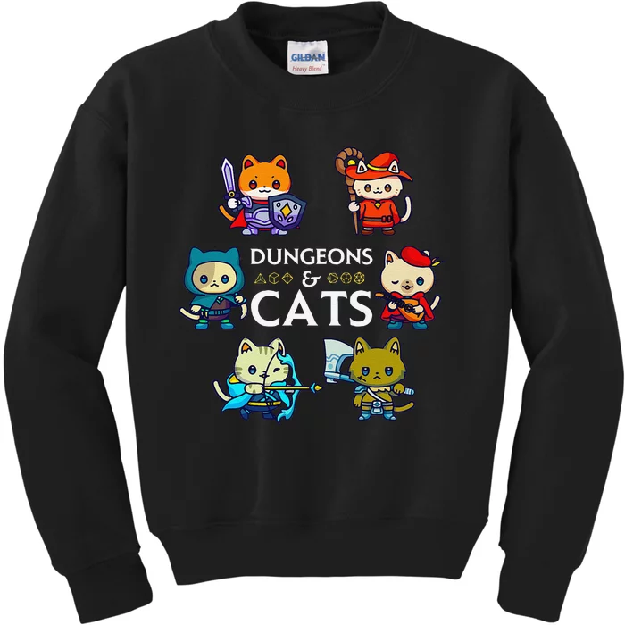 Rpg Gamer And Cats D20 Dice Nerdy Kids Sweatshirt