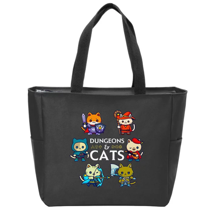 Rpg Gamer And Cats D20 Dice Nerdy Zip Tote Bag