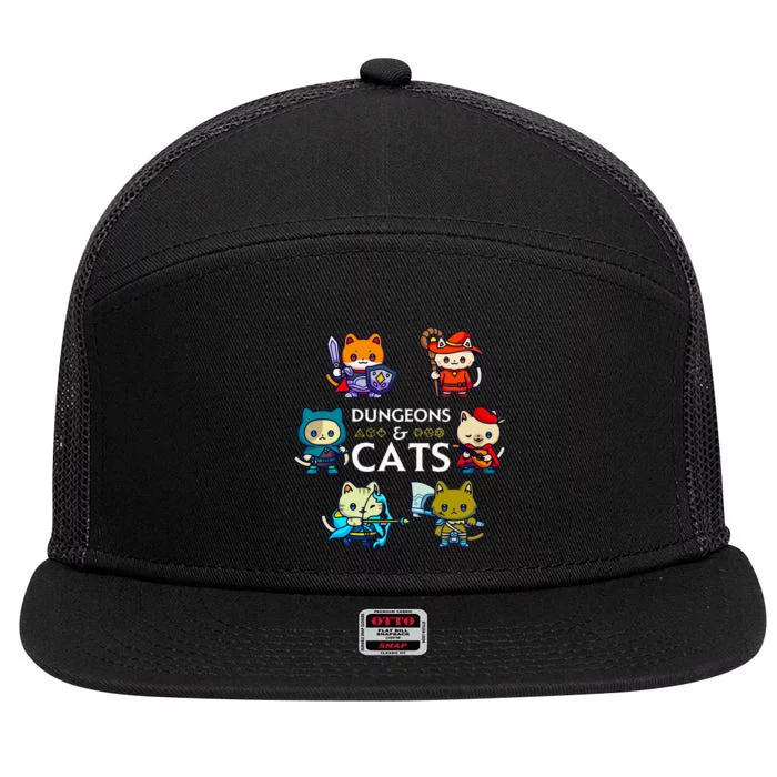 Rpg Gamer And Cats D20 Dice Nerdy 7 Panel Mesh Trucker Snapback Hat