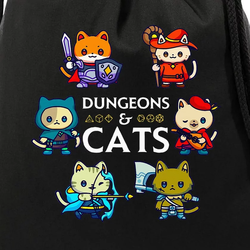 Rpg Gamer And Cats D20 Dice Nerdy Drawstring Bag