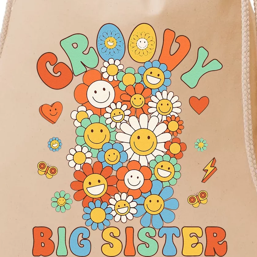 Retro Groovy Big Sister Groovy Birthday Matching Family Drawstring Bag