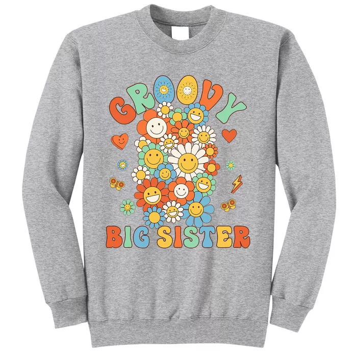 Retro Groovy Big Sister Groovy Birthday Matching Family Tall Sweatshirt