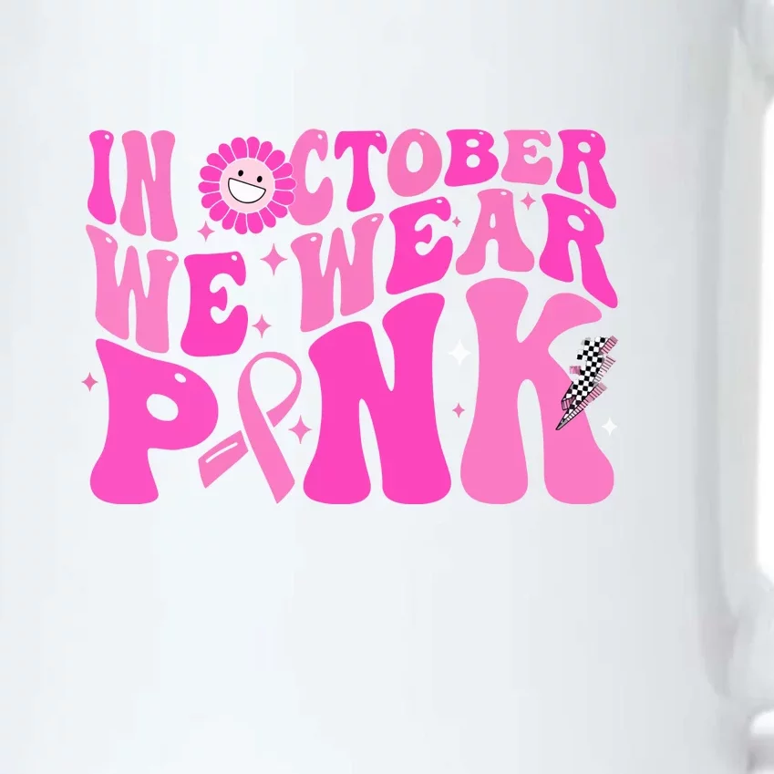 Retro Groovy Breast Cancer Awareness In October We Wear Pink Gift Black Color Changing Mug