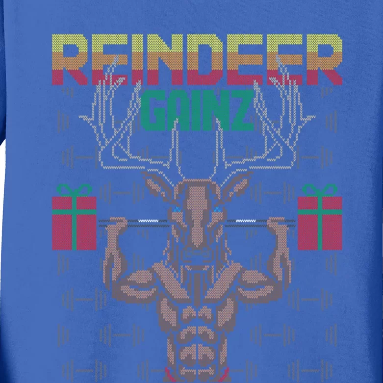 Reindeer Gainz Brodolf Ugly Christmas Sweater Gym Workout Great Gift Kids Long Sleeve Shirt