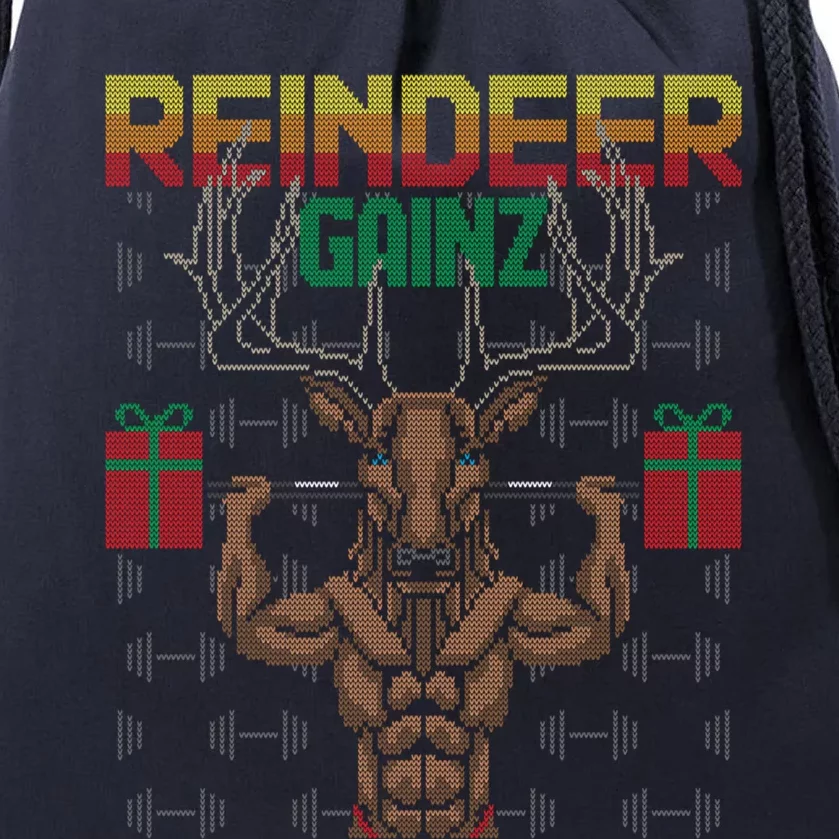 Reindeer Gainz Brodolf Ugly Christmas Sweater Gym Workout Great Gift Drawstring Bag