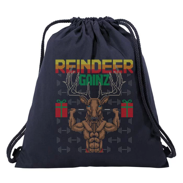 Reindeer Gainz Brodolf Ugly Christmas Sweater Gym Workout Great Gift Drawstring Bag