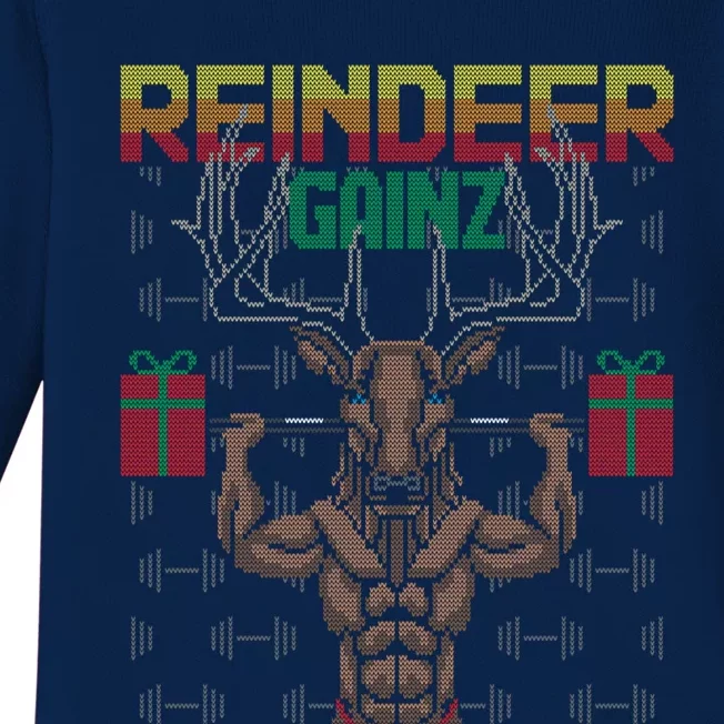 Reindeer Gainz Brodolf Ugly Christmas Sweater Gym Workout Great Gift Baby Long Sleeve Bodysuit