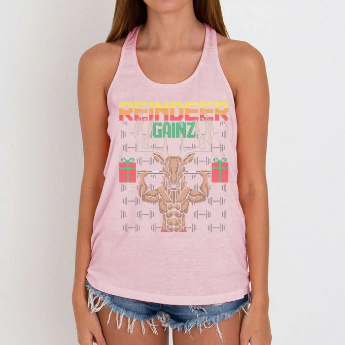 Reindeer Gainz Brodolf Ugly Christmas Sweater Gym Workout Great Gift Women's Knotted Racerback Tank