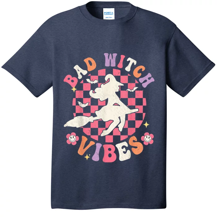 Retro Groovy Bad Witch Vibes Funny Halloween Spooky Season T-Shirt