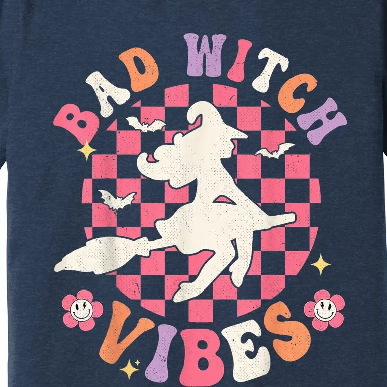 Retro Groovy Bad Witch Vibes Funny Halloween Spooky Season Premium T-Shirt