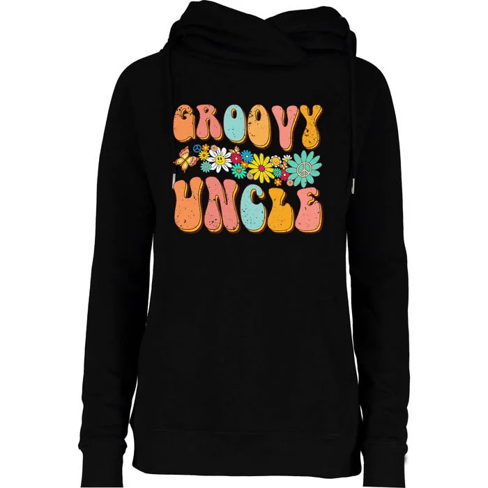 Retro Groovy Birthday Family Matching Cute Groovy Uncle Womens Funnel Neck Pullover Hood