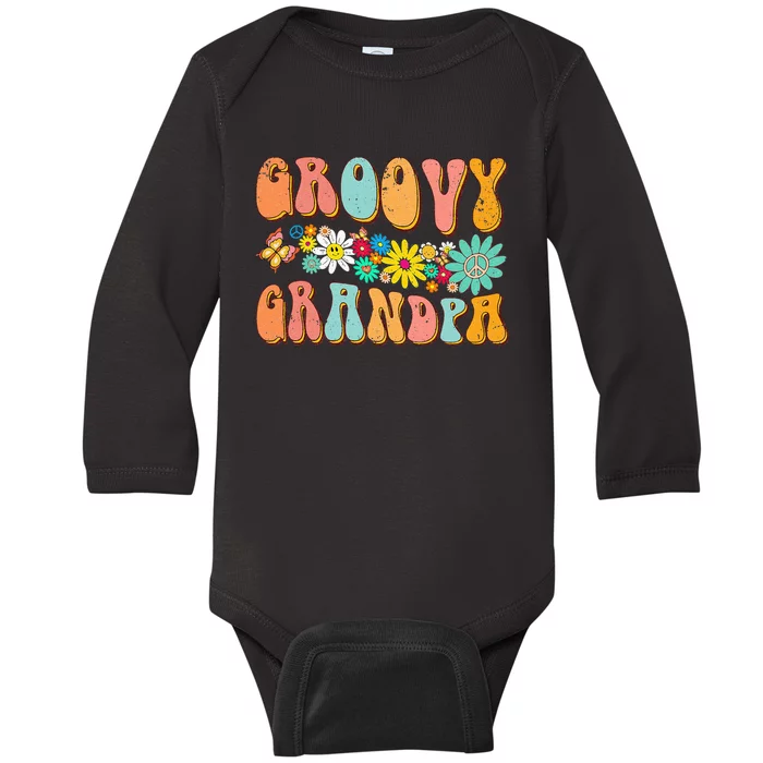 Retro Groovy Birthday Family Matching Cute Groovy Grandpa Baby Long Sleeve Bodysuit