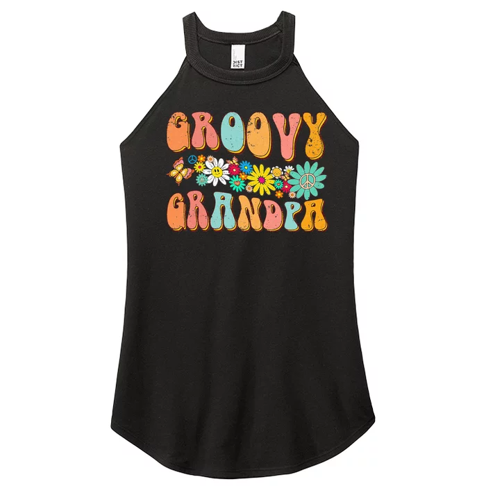 Retro Groovy Birthday Family Matching Cute Groovy Grandpa Women’s Perfect Tri Rocker Tank