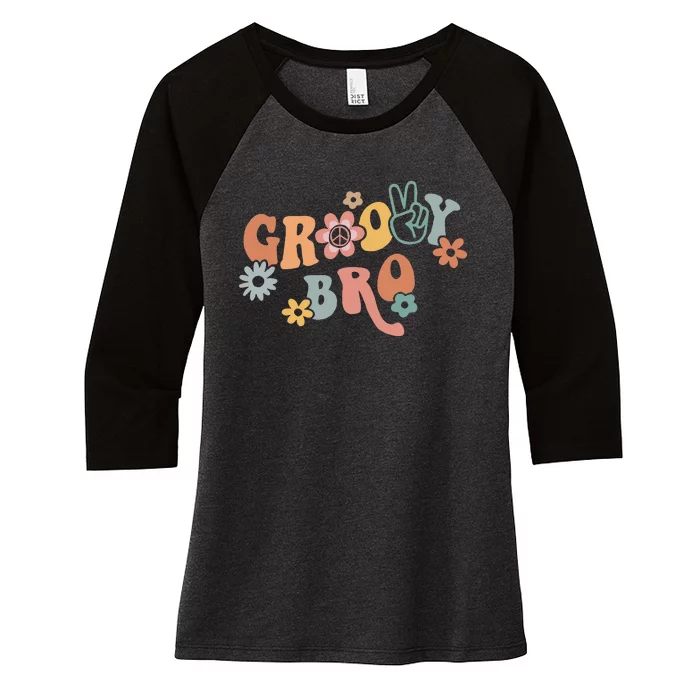 Retro Groovy Brother Matching Family 1st Birthday Party Women's Tri-Blend 3/4-Sleeve Raglan Shirt