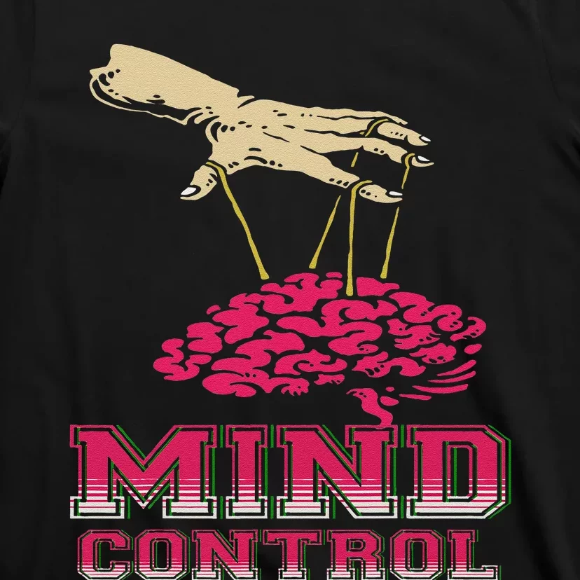 Retro Graphic Brain And Puppet Hand Unique Psychological T-Shirt