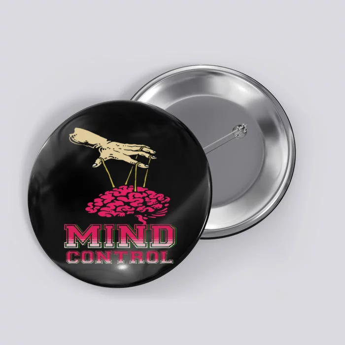 Retro Graphic Brain And Puppet Hand Unique Psychological Button