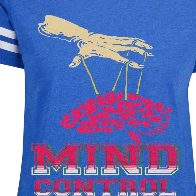 Retro Graphic Brain And Puppet Hand Unique Psychological Enza Ladies Jersey Football T-Shirt