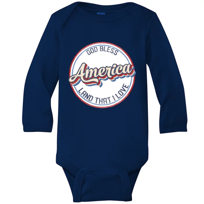 Retro God Bless American Land That I Love Happy 4th Of July Cute Gift Baby Long Sleeve Bodysuit