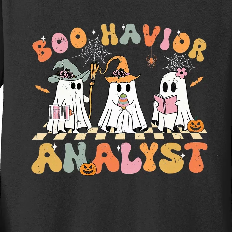 Retro Ghost Boo Havior Analyst Therapist Bcba Halloween Kids Long Sleeve Shirt