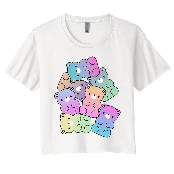 Rainbow Gummy Bear Design Kawaii Aesthetic Ns Women's Crop Top Tee