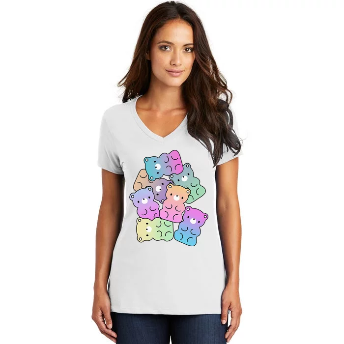 Rainbow Gummy Bear Design Kawaii Aesthetic Ns Women's V-Neck T-Shirt