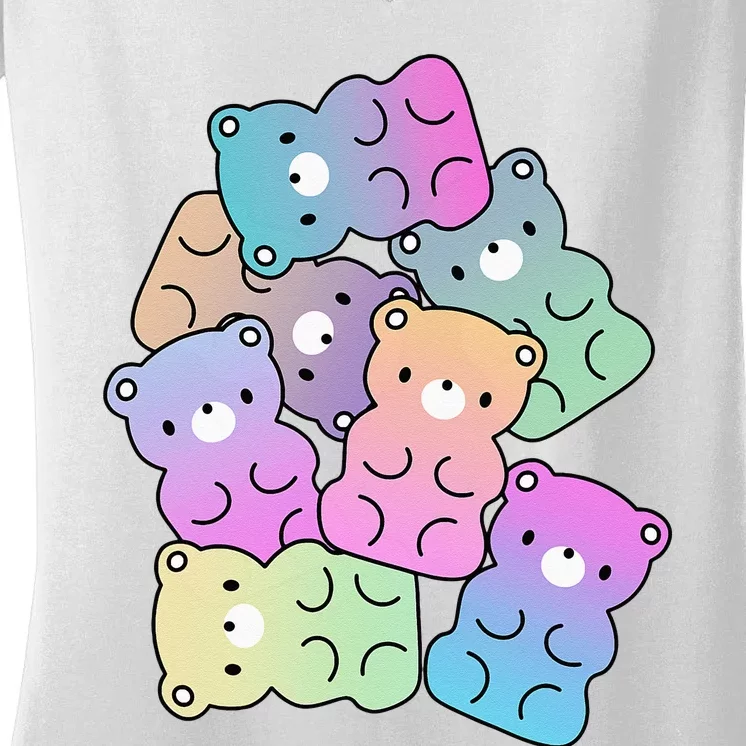 Rainbow Gummy Bear Design Kawaii Aesthetic Ns Women's V-Neck T-Shirt