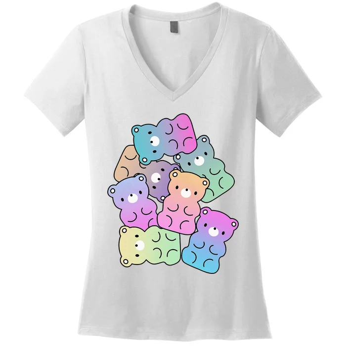 Rainbow Gummy Bear Design Kawaii Aesthetic Ns Women's V-Neck T-Shirt