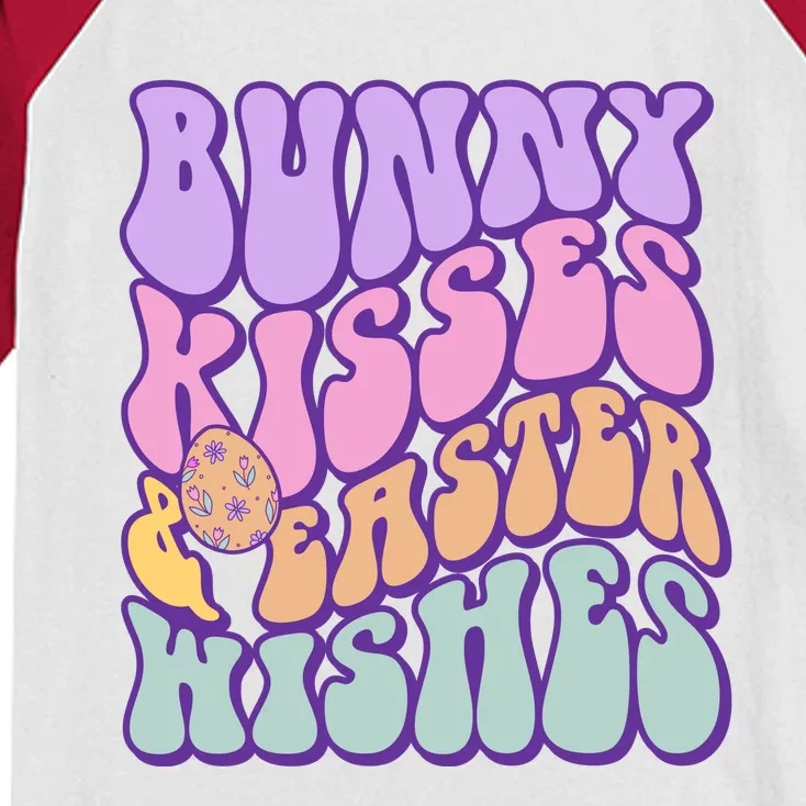 Retro Groovy Bunny Kisses & Easter Wishes Kids Colorblock Raglan Jersey