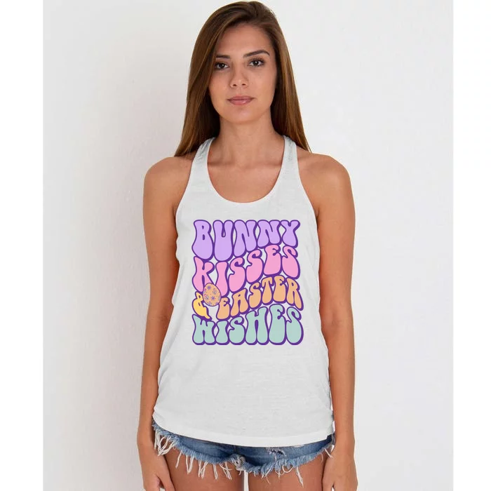 Retro Groovy Bunny Kisses & Easter Wishes Women's Knotted Racerback Tank