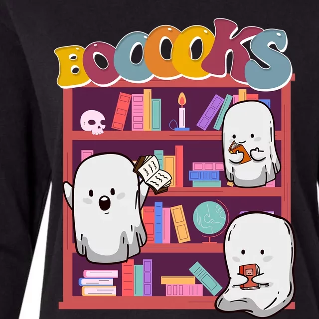 Retro Ghost Book Reading Librarian Halloween Teachers Cool Gift Womens Cotton Relaxed Long Sleeve T-Shirt