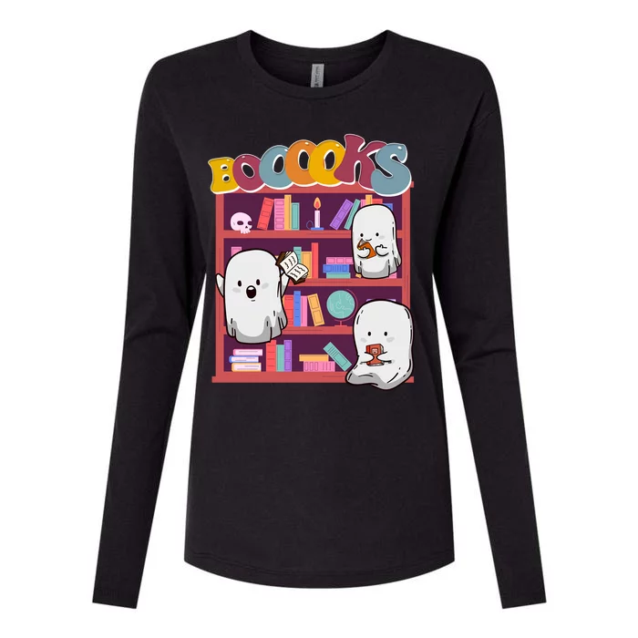 Retro Ghost Book Reading Librarian Halloween Teachers Cool Gift Womens Cotton Relaxed Long Sleeve T-Shirt