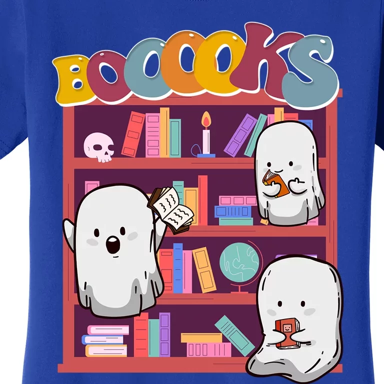 Retro Ghost Book Reading Librarian Halloween Teachers Cool Gift Women's T-Shirt