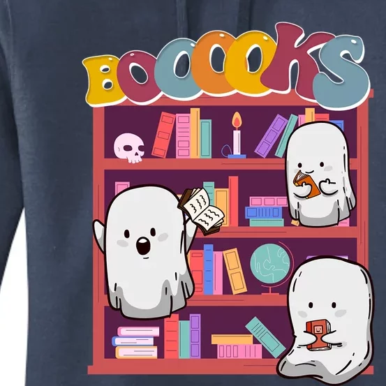 Retro Ghost Book Reading Librarian Halloween Teachers Cool Gift Women's Pullover Hoodie