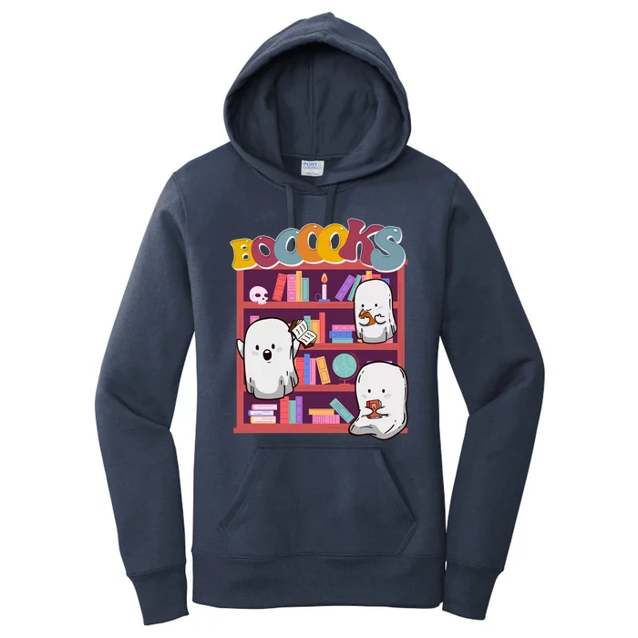 Retro Ghost Book Reading Librarian Halloween Teachers Cool Gift Women's Pullover Hoodie