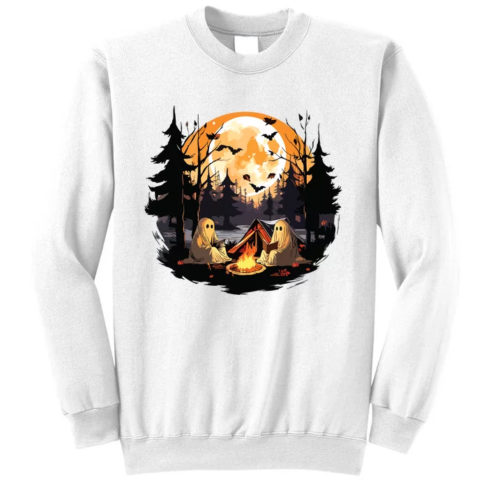 Retro Ghost Book Reading Camping Gothic Halloween Women Sweatshirt