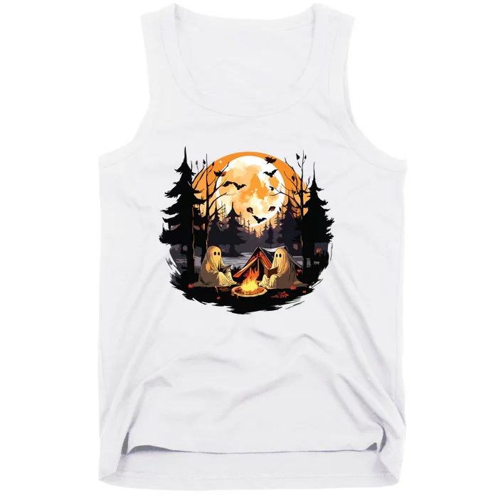 Retro Ghost Book Reading Camping Gothic Halloween Women Tank Top